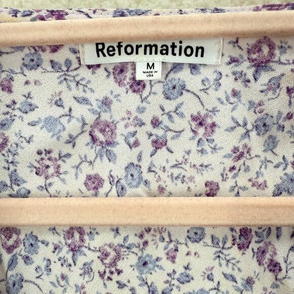 Reformation Calix Mini Dress is Muse Purple Floral Girly V Neckline Dress Size M - Picture 6 of 14